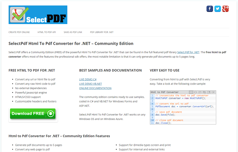 Free html to pdf converter library for .NET.