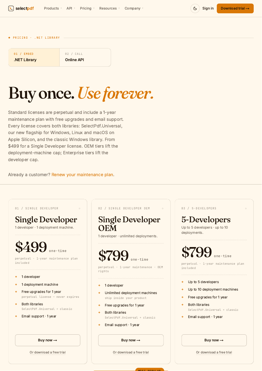 First page of pricing.pdf, the PDF this sample produces