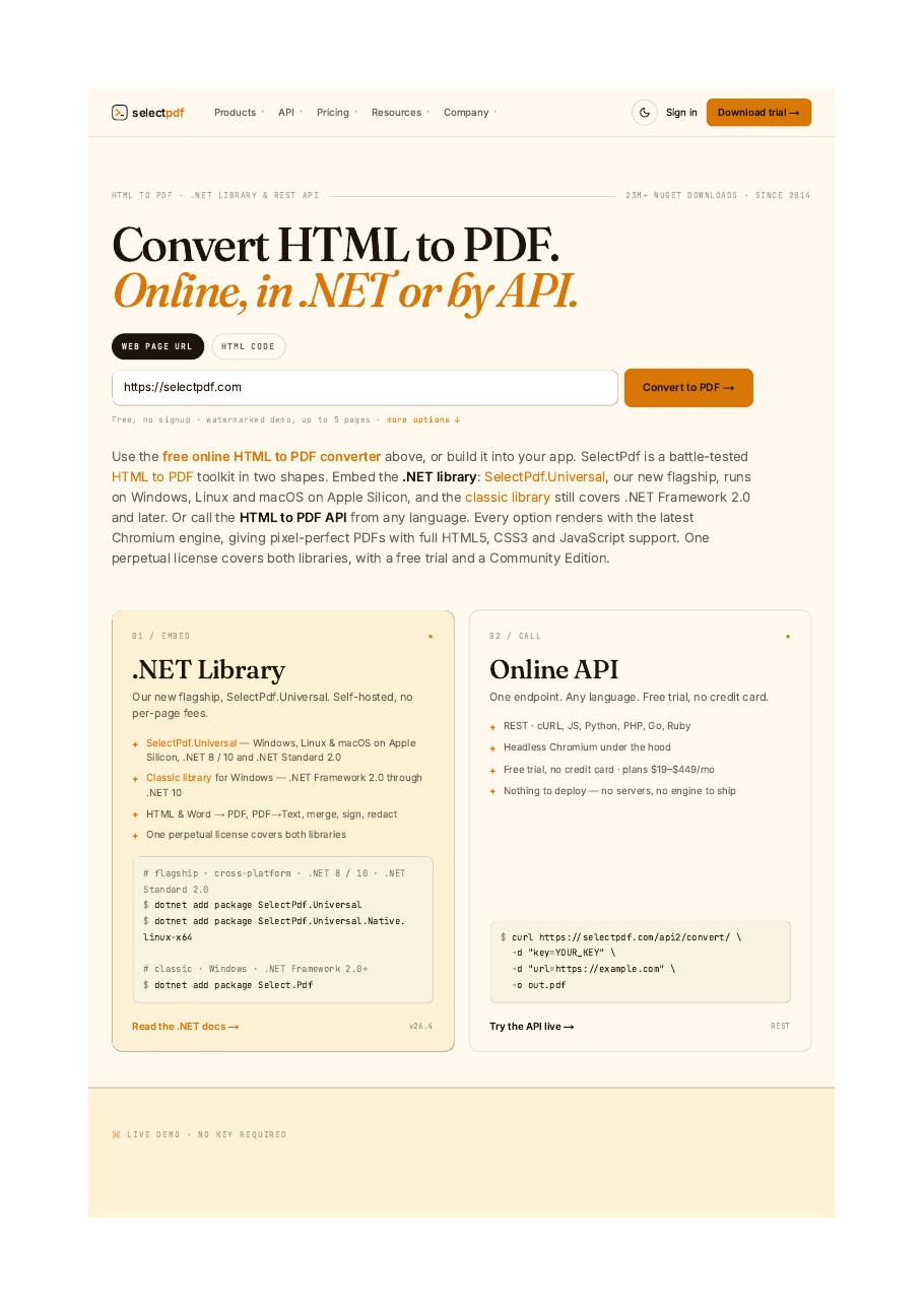 First page of webpage.pdf, the PDF this sample produces