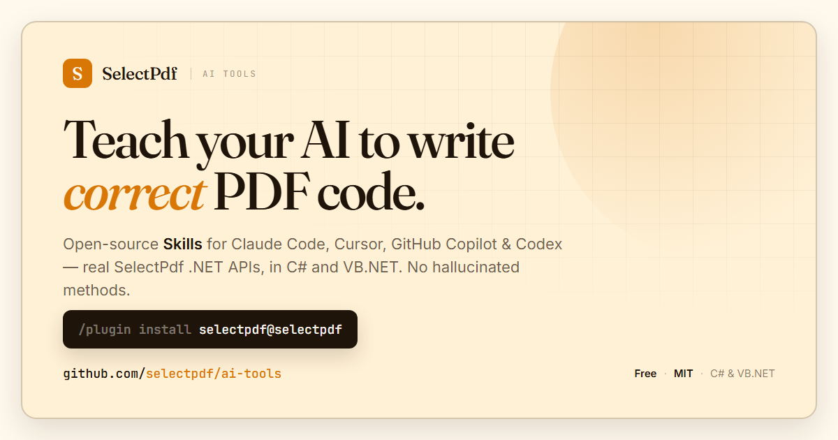 Introducing SelectPdf AI Tools: Skills for Claude Code, Cursor, Copilot & Codex
