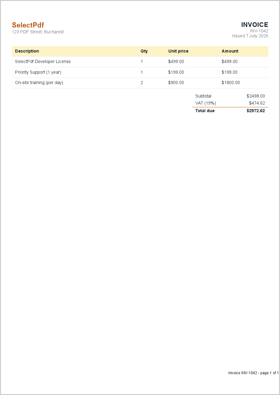 Build an invoice from a template