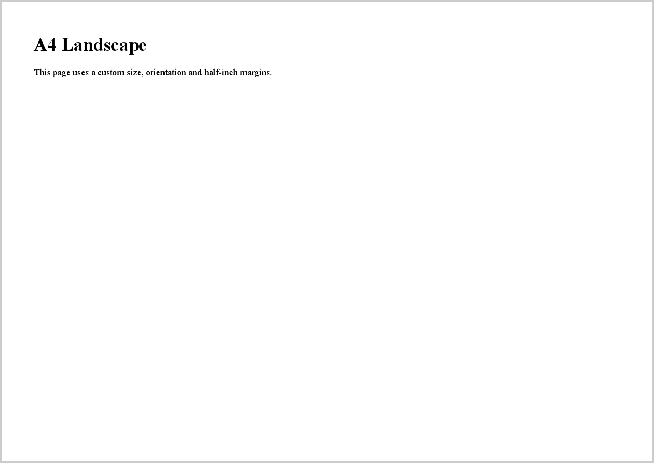 Set page size, orientation and margins