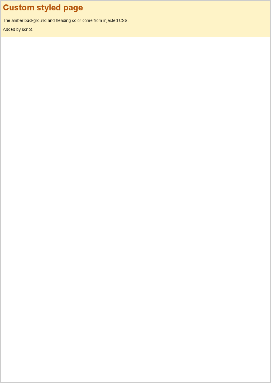 Inject custom CSS and run a script
